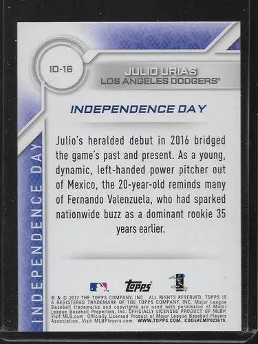 2017 Topps Independence Day #ID-16 Julio Urias NM-MT Dodgers - Baseball Card Single