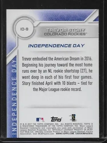 2017 Topps Independence Day #ID-9 Trevor Story NM-MT Rockies ID:17130 - Baseball Card Single