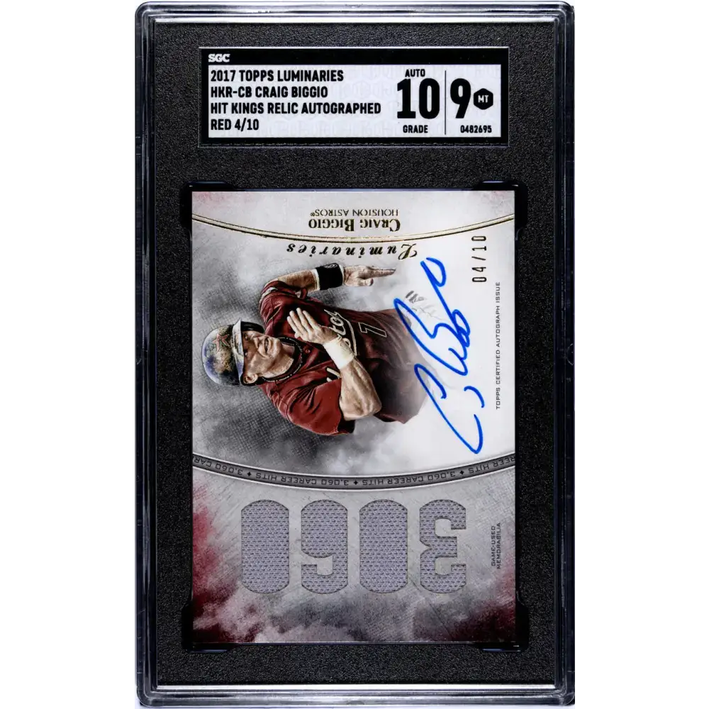2017 Topps Luminaries Hit Kings Relics Red #HKR-CB Craig Biggio SGC 9 MINT MEM Auto 4/10 Houston Astros Baseball Card