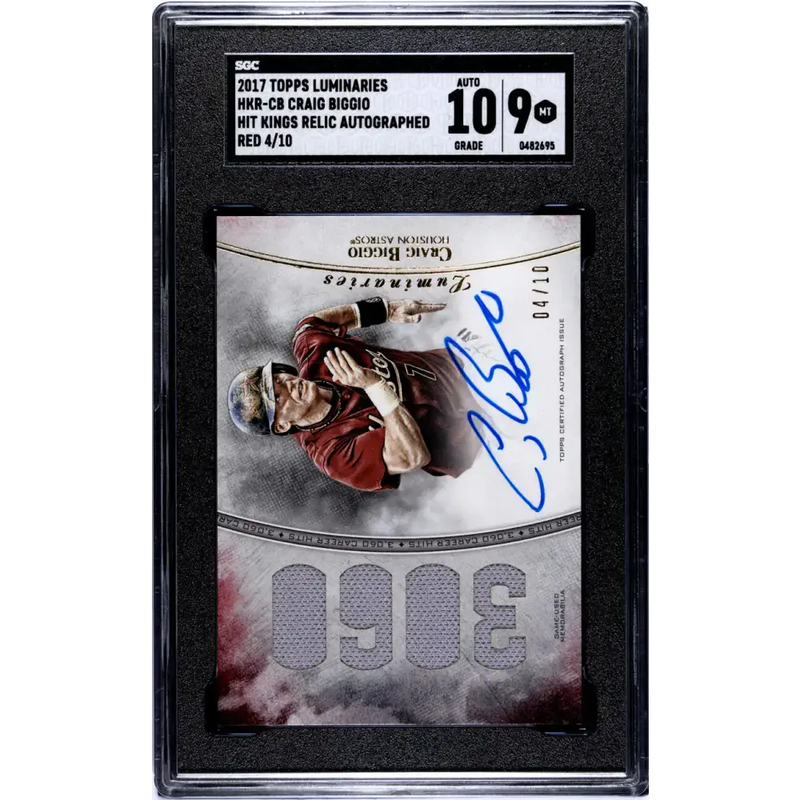 2017 Topps Luminaries Hit Kings Relics Red #HKR-CB Craig Biggio SGC 9 MINT MEM Auto 4/10 Houston Astros Baseball Card
