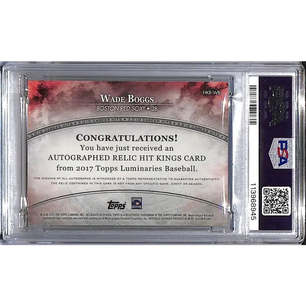 2017 Topps Luminaries Home Kings #HKR-WB Wade Boggs PSA 9 MINT MEM Auto 10/15 Boston Red Sox - Baseball Card Single