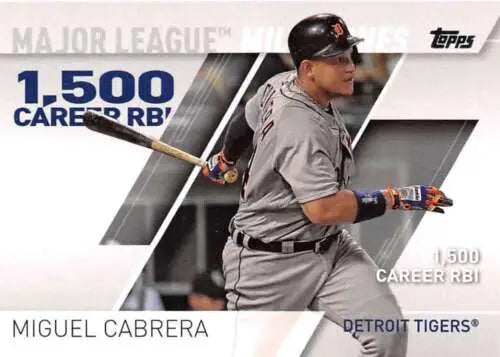 Baseball card featuring Miguel Cabrera from 2017 Topps Major League Milestones series