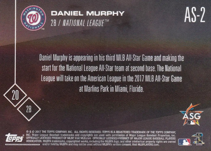 2017 TOPPS NOW ALL STAR #AS-2 DANIEL MURPHY- WASHINGTON NATIONALS - Baseball Card Single