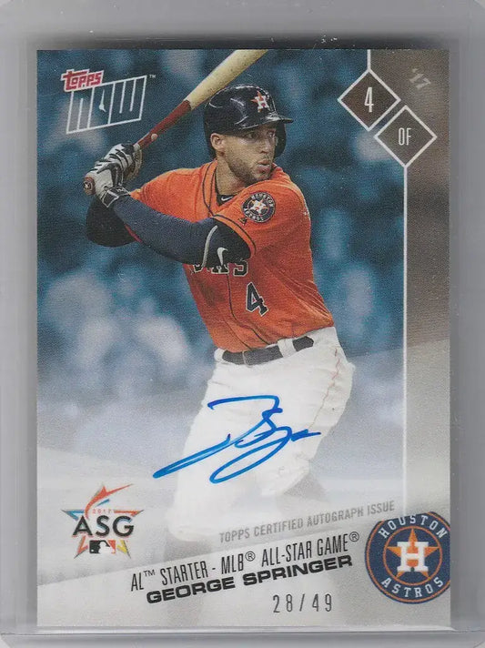 2017 Topps Now Auto #AS-16B ON-CARD 28/49 GEORGE SPRINGER ASTROS ALL STAR - Baseball Card Single