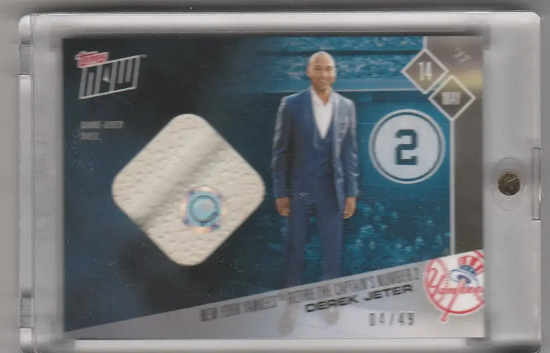 Baseball trading card of 147B Derek Jeter with blue suit and white fabric patch