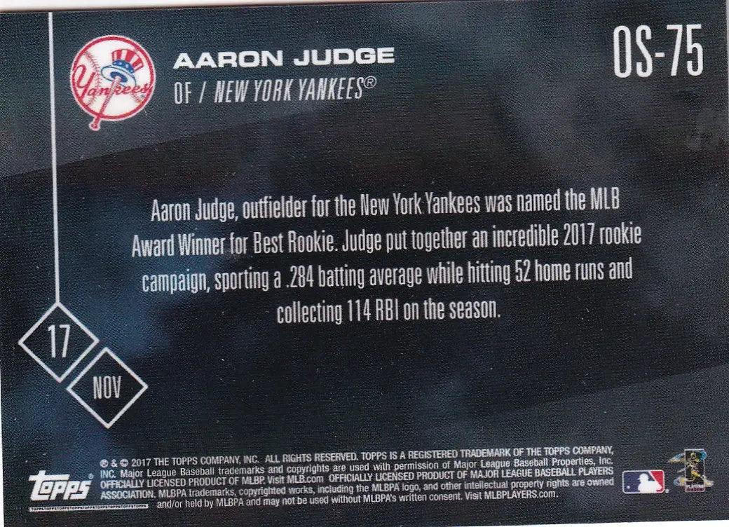 2017 TOPPS NOW OFFSEASON #OS-75 AARON JUDGE- NEW YORK YANKEES