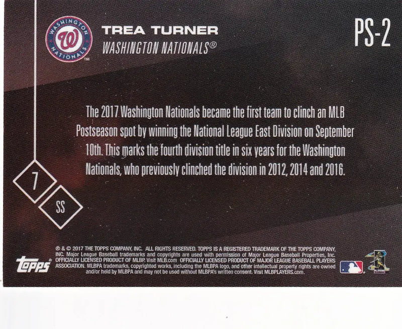 2017 TOPPS NOW POST SEASON #PS-2 TREA TURNER- WASHINGTON NATIONALS - Baseball Card Single