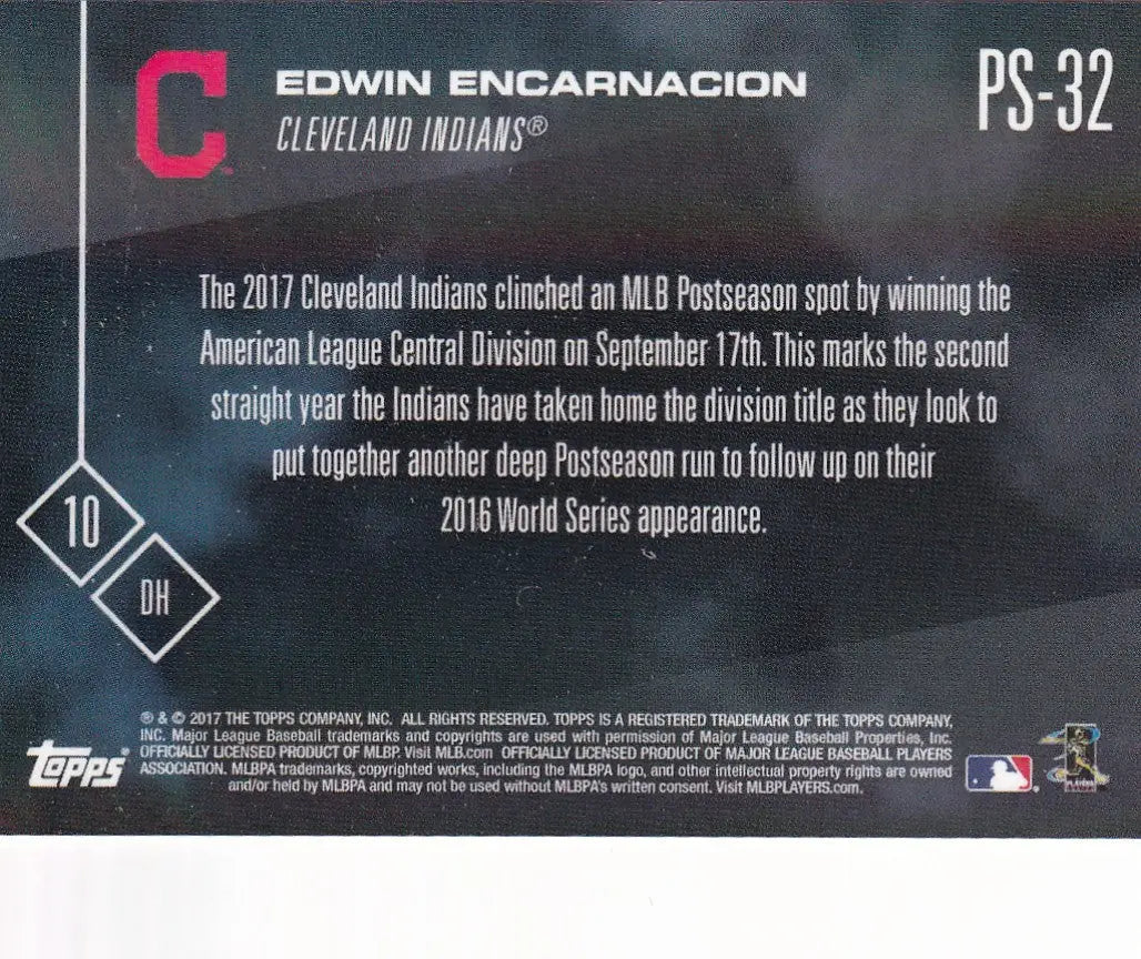 2017 TOPPS NOW POST SEASON #PS-32 EDWIN ENCARNACION- CLEVELAND INDIANS - Baseball Card Single