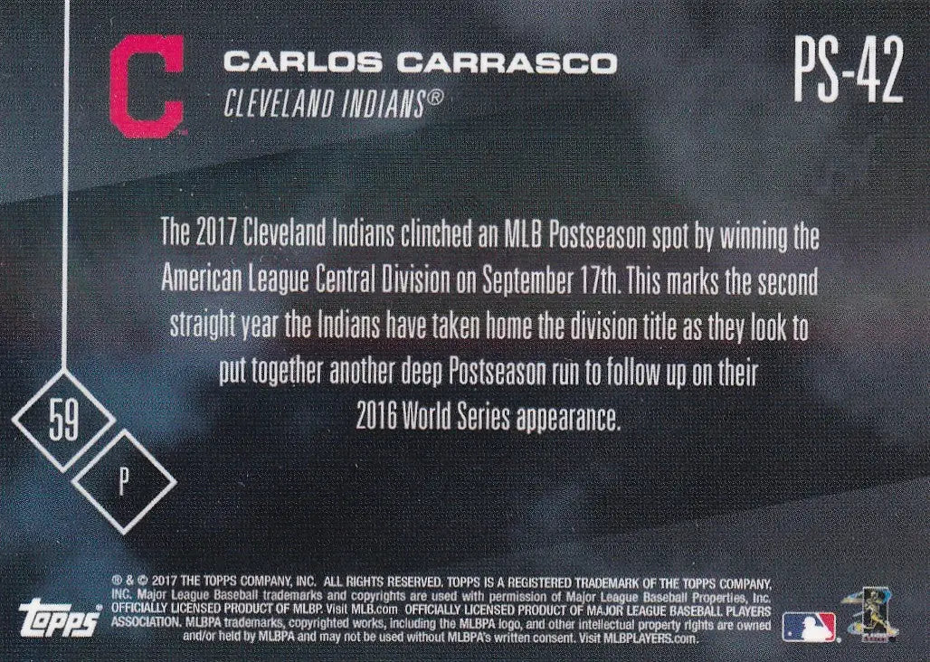 2017 TOPPS NOW POST SEASON #PS-42 CARLOS CARRASCO- CLEVELAND INDIANS - Baseball Card Single