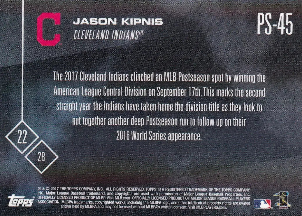 2017 TOPPS NOW POST SEASON #PS-45 JASON KIPNIS- CLEVELAND INDIANS - Baseball Card Single