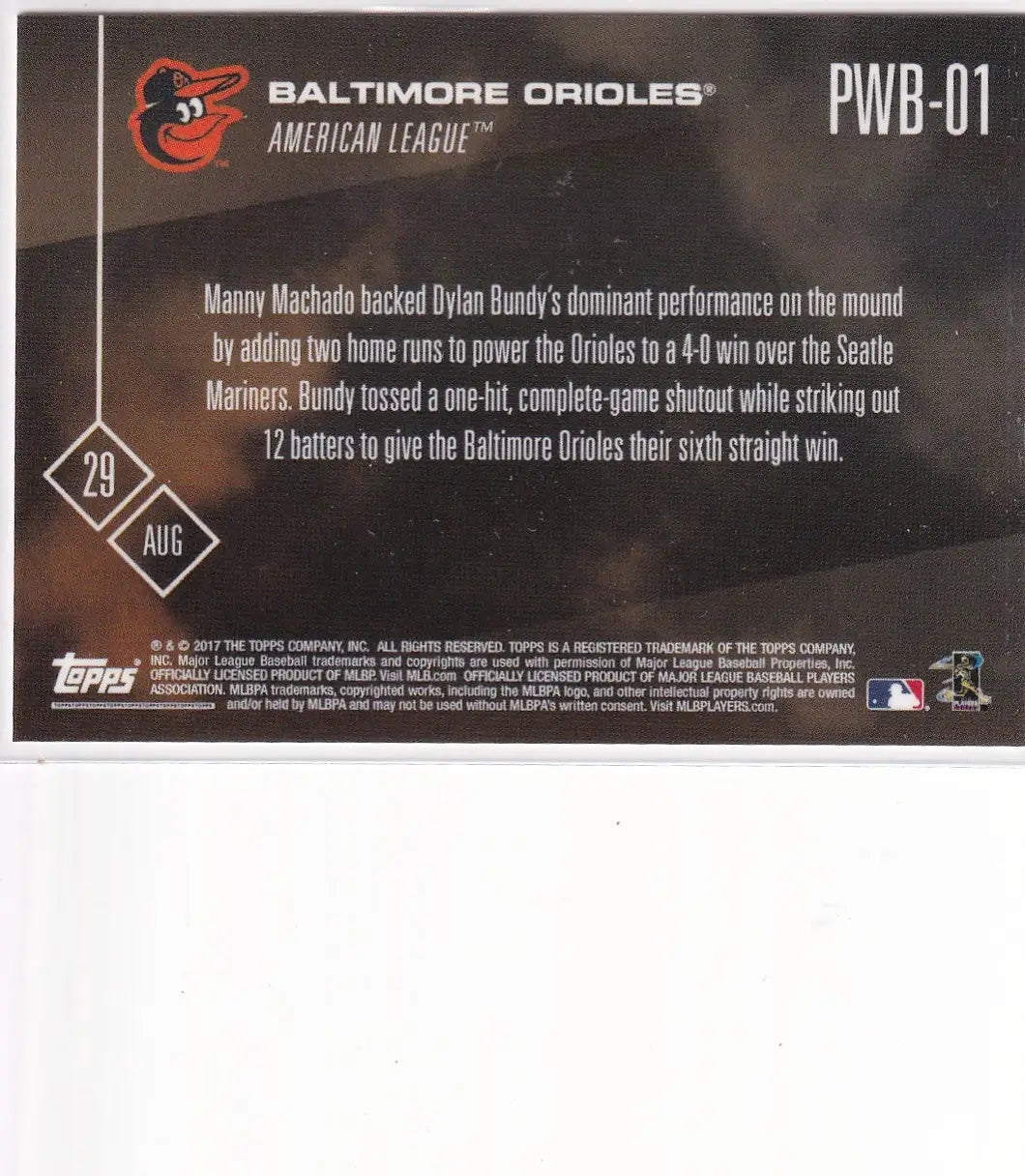 2017 TOPPS NOW #PWB-01 BALTIMORE ORIOLES PLAYER WEEKEND BONUS- BALTIMORE ORIOLES - Baseball Card Single