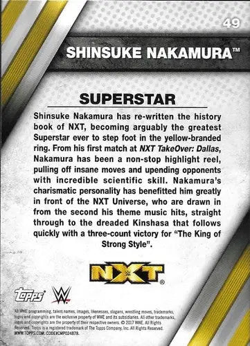 2017 Topps NXT #49 Shinsuke Nakamura NM-MT ID:7779 - Other