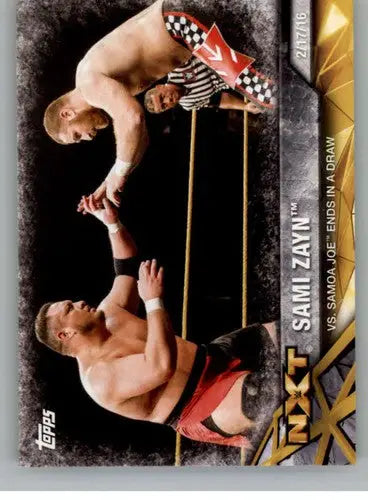 2017 Topps NXT trading card featuring Sami Zayn vs Samoa Joe in a wrestling match