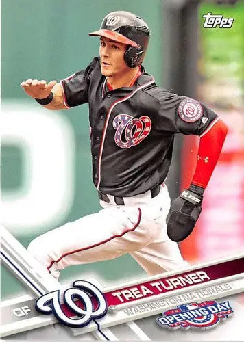 2017 Topps Opening Day Trea Turner baseball card featuring Nationals team logo