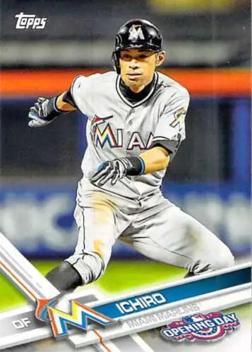 Ichiro baseball card from 2017 Topps Opening Day features original gloss and high value