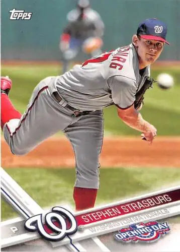 Baseball card of Stephen Strasburg from 2017 Topps Opening Day with original gloss