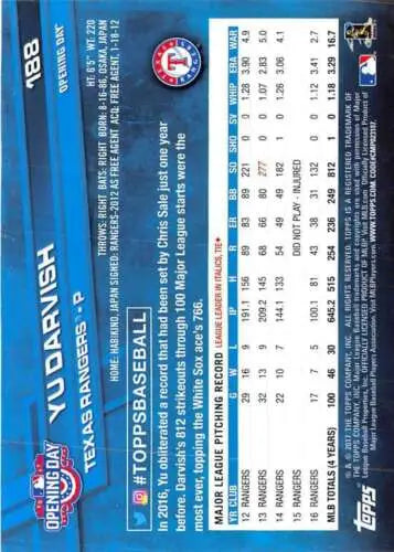 Yu Darvish 2017 Topps Opening Day baseball card NM-MT original gloss condition