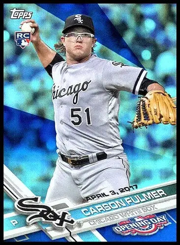 Carson Fulmer baseball card with opening day blue foil from 2017 Topps Opening Day series