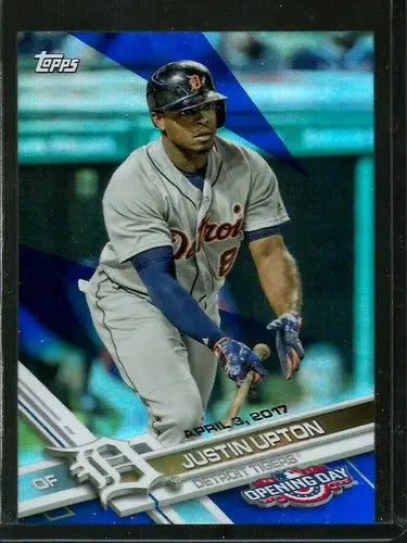 2017 Topps Opening Day Blue Foil Justin Upton Tigers baseball card stock image