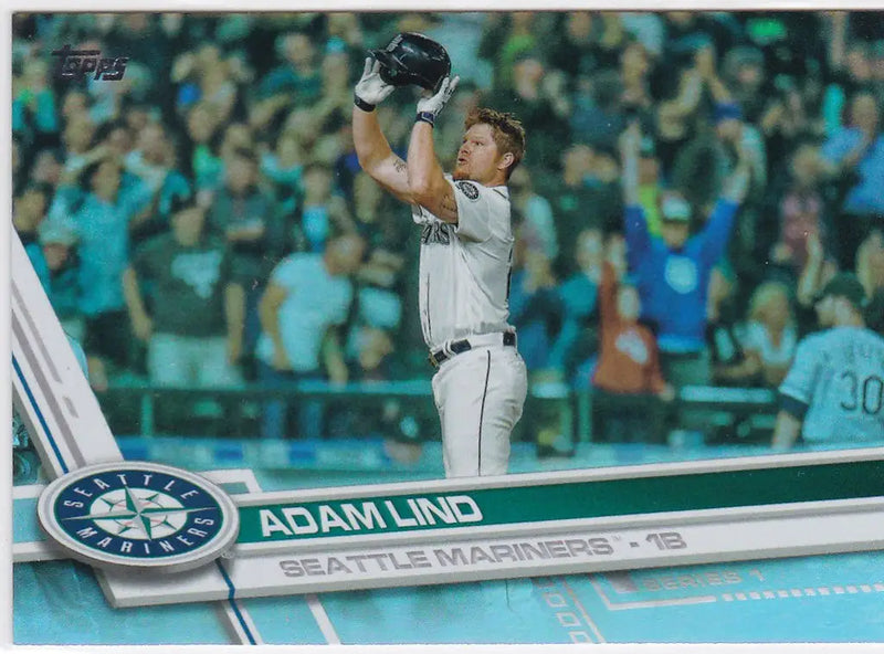 Celebrating Adam Lind Seattle Mariners player on field in Topps Rainbow Foil card