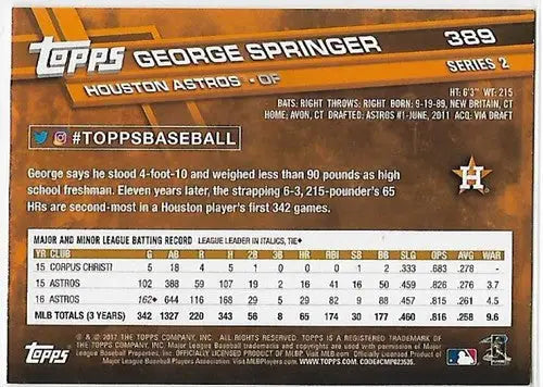 2017 Topps Rainbow Foil #389 George Springer NM-MT Astros ID:6511 - Baseball Card Single