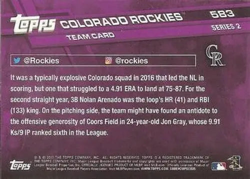 Baseball card back featuring Rainbow Foil design from 2017 Topps Rainbow Foil series