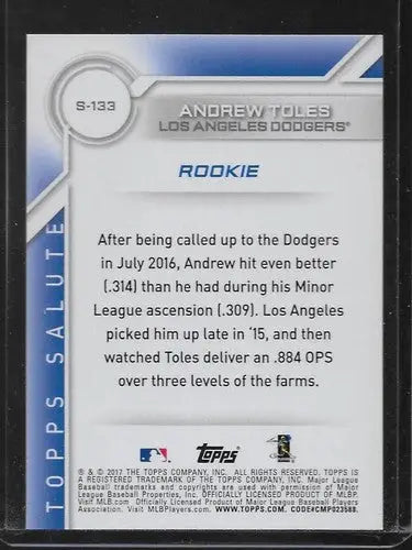 2017 Topps Salute #S-133 Andrew Toles NM-MT Dodgers - Baseball Card Single