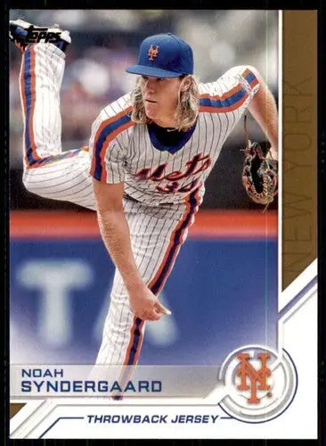 Original gloss baseball trading card of Noah Syndergaard in Mets throwback jersey from Topps Salute