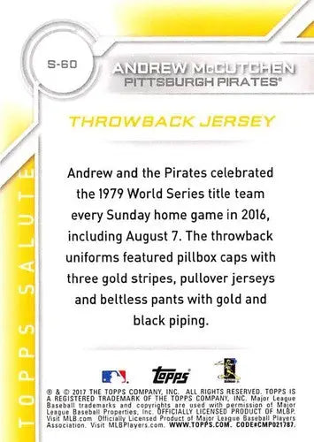 2017 Topps Salute #S-60 Andrew McCutchen NM-MT Pirates - Baseball Card Single