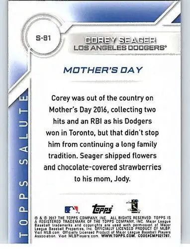 2017 Topps Salute #S-81 Corey Seager NM-MT Dodgers - Baseball Card Single