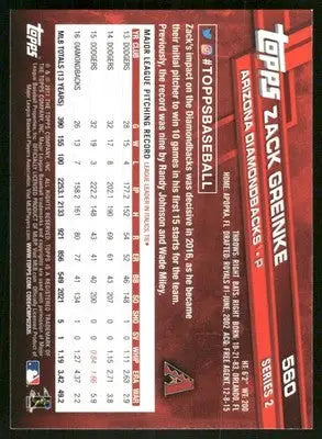2017 Topps Series 2 Zack Greinke #560 All Star Game Baseball - Baseball Card Single