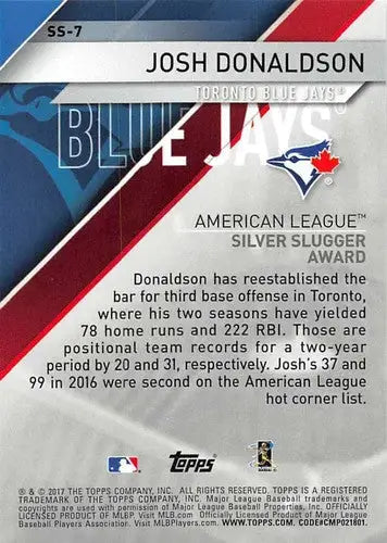 Josh Donaldson baseball card from 2017 Topps Silver Slugger Awards featuring Blue Jays