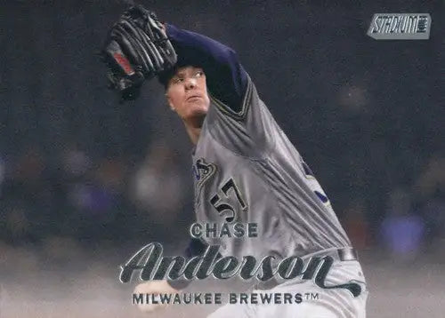 Original gloss Baseball card featuring Chase Anderson from 2017 Topps Stadium Club Brewers