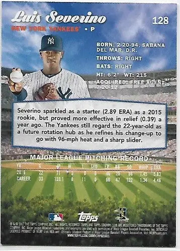 Luis Severino baseball card from 2017 Topps Stadium Club Sepia series