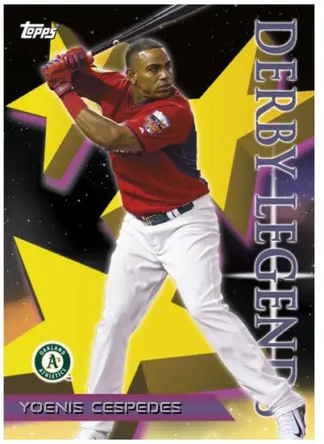Baseball trading card of Yoenis Cespedes in red jersey from Topps TBT Derby Legends series