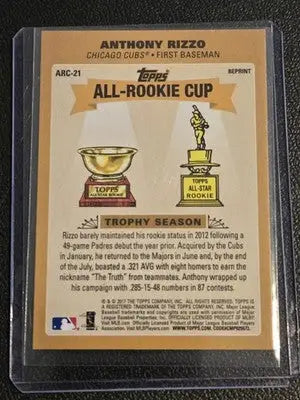 2017 Topps Update #ARC-21 Anthony Rizzo Topps All-Rookie Cup - Baseball Card Single