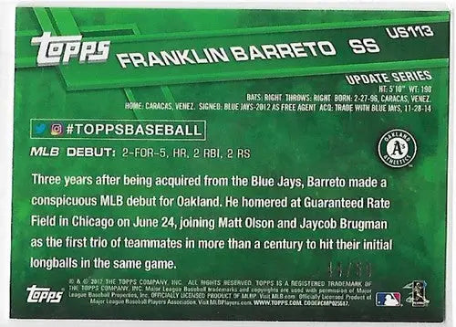 2017 Topps Update Mother’s Day Hot Pink #US113 Franklin Barreto NM-MT 44 ID:5885