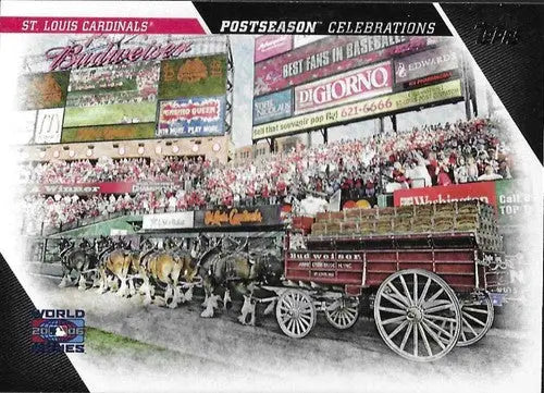 Budweiser Clydesdales pulling beer wagon for Topps Update Postseason celebration
