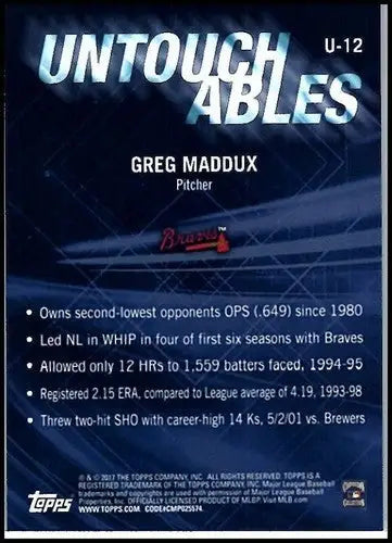 2017 Topps Update Untouchables #U-12 Greg Maddux NM-MT Braves ID:5904 - Baseball Card Single