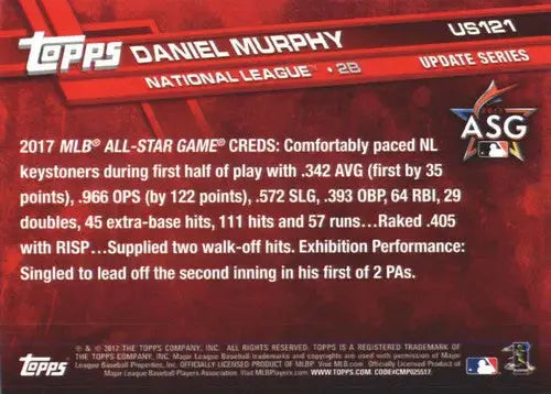 2017 Topps Update #US121 Daniel Murphy NM-MT Nationals ID:5756 - Baseball Card Single