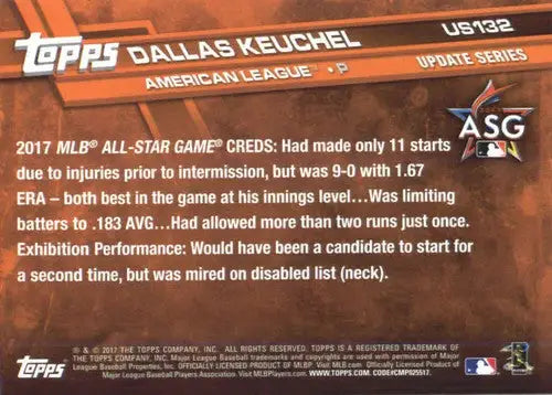 Dallas Keuchel baseball card from 2017 Topps Update US132 with original gloss