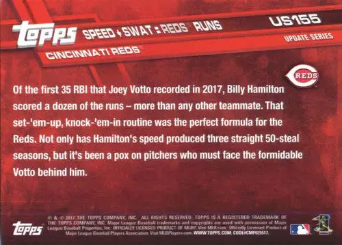 Baseball card back from 2017 Topps Update US155 Run and Hit with original gloss