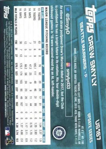 2017 Topps Update #US167 Drew Smyly NM-MT Mariners - Baseball Card Single