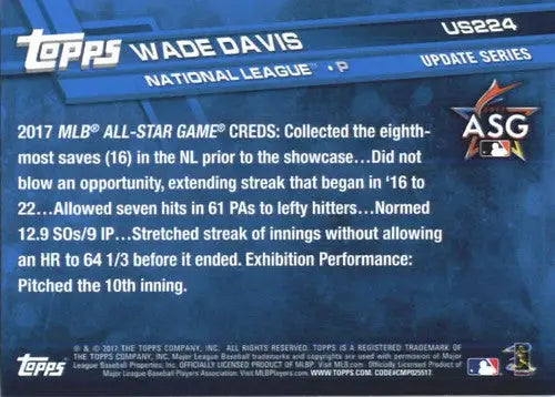 2017 Topps Update #US224 Wade Davis NM-MT Cubs ID:5826 - Baseball Card Single