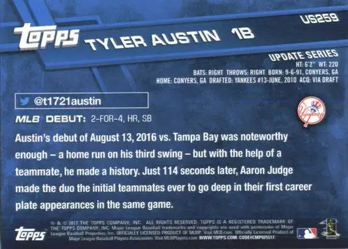 2017 Topps Update #US259 Tyler Austin NM-MT Yankees - Baseball Card Single
