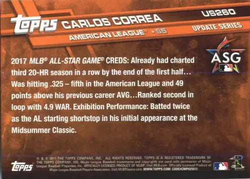 2017 Topps Update #US260 Carlos Correa NM-MT Astros ID:5850 - Baseball Card Single
