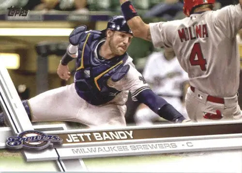 Original gloss baseball card US266 Jett Bandy Topps Update 2017 Brewers ID 5854