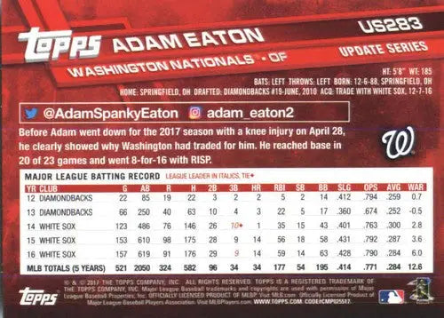 2017 Topps Update #US283 Adam Eaton NM-MT Nationals ID:3534 - Baseball Card Single