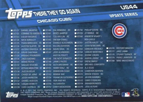 Baseball card checklist for 2017 Topps Update US44 Chicago Cubs NM-MT featuring original gloss