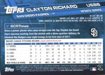 2017 Topps Update #US86 Clayton Richard NM-MT Padres ID:5729 - Baseball Card Single